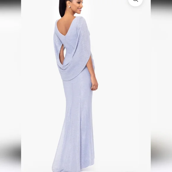 $258 Betsy & Adam Elaine" Long Metallic Crinkle Cowl Neck Dress Sz 8 NWT Wedding - Picture 3 of 12